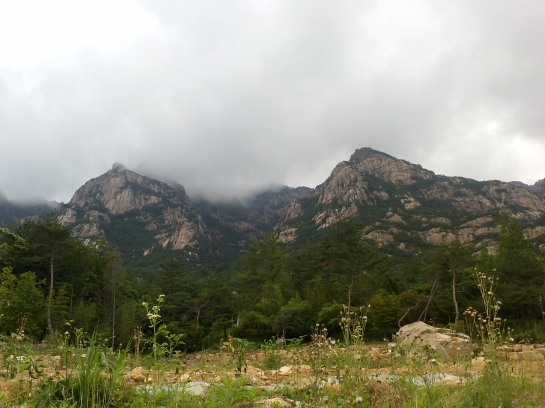 Ominous clouds hang over the peaks of Wolchulsan National Park.